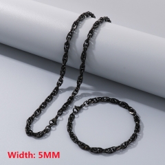 Square wire twist chain necklace + bracelet, fashionable and simple titanium steel woven chain sweater matching chain for men and women