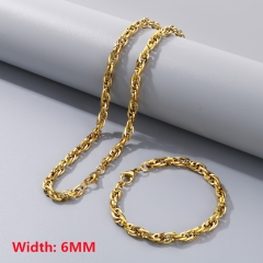 Square wire twist chain necklace + bracelet, fashionable and simple titanium steel woven chain sweater matching chain for men and women