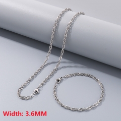 Square wire twist chain necklace + bracelet, fashionable and simple titanium steel woven chain sweater matching chain for men and women