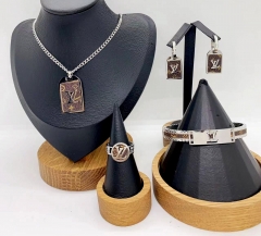 Stainless steel jewelry necklace earring bangle ring set Wholesale