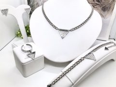 Stainless steel jewelry necklace earring bangle ring set Wholesale