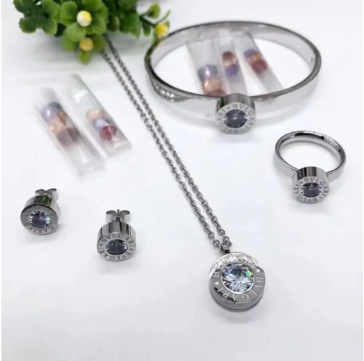 Stainless steel jewelry necklace earring bangle ring set Wholesale