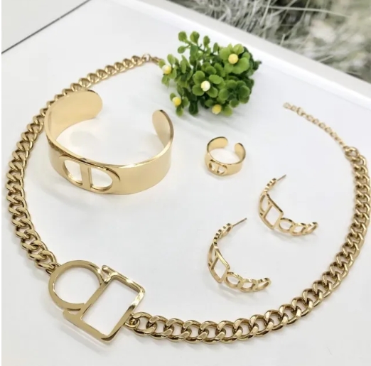 Stainless steel jewelry necklace earring bangle ring set Wholesale