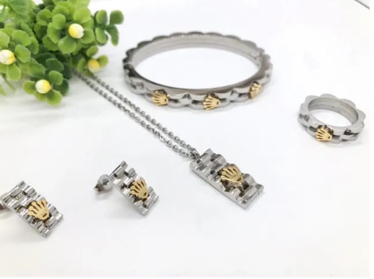 Stainless steel jewelry necklace earring bangle ring set Wholesale