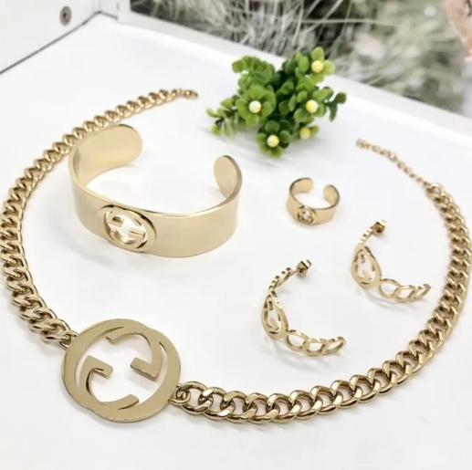 Stainless steel jewelry necklace earring bangle ring set Wholesale