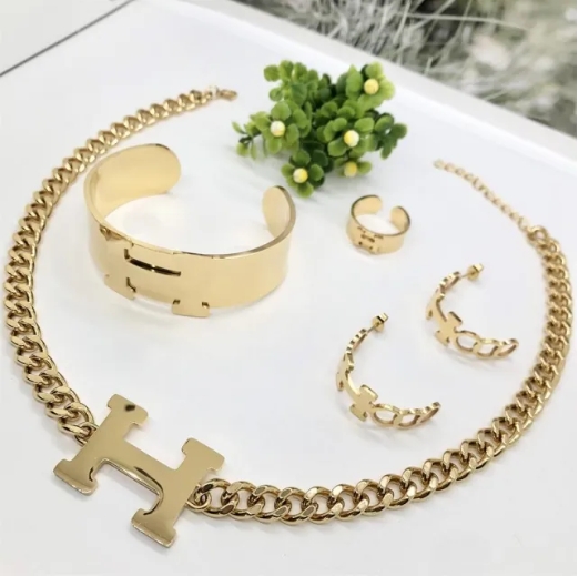 Stainless steel jewelry necklace earring bangle ring set Wholesale