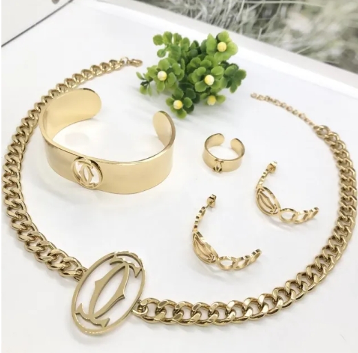 Stainless steel jewelry necklace earring bangle ring set Wholesale