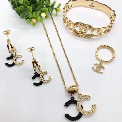 Stainless steel jewelry necklace earring bangle ring set Wholesale