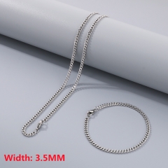 High quality European and American fashion stainless steel Cuban necklace + bracelet combination set, hip-hop two-sided grinding chain