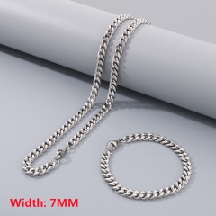 High quality European and American fashion stainless steel Cuban necklace + bracelet combination set, hip-hop two-sided grinding chain