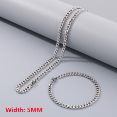 High quality European and American fashion stainless steel Cuban necklace + bracelet combination set, hip-hop two-sided grinding chain