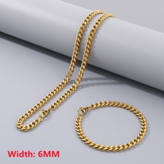 High quality European and American fashion stainless steel Cuban necklace + bracelet combination set, hip-hop two-sided grinding chain