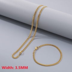 High quality European and American fashion stainless steel Cuban necklace + bracelet combination set, hip-hop two-sided grinding chain