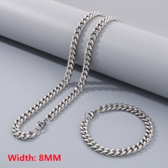 High quality European and American fashion stainless steel Cuban necklace + bracelet combination set, hip-hop two-sided grinding chain