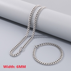 High quality European and American fashion stainless steel Cuban necklace + bracelet combination set, hip-hop two-sided grinding chain