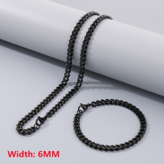 High quality European and American fashion stainless steel Cuban necklace + bracelet combination set, hip-hop two-sided grinding chain