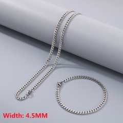 High quality European and American fashion stainless steel Cuban necklace + bracelet combination set, hip-hop two-sided grinding chain