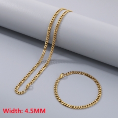 High quality European and American fashion stainless steel Cuban necklace + bracelet combination set, hip-hop two-sided grinding chain