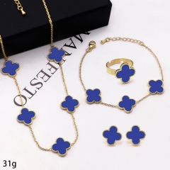 Fashion Popular Stainless Steel Four Leaf Clover Jewelry Necklace Earrings Bracelet Ring Four-piece VCA Jewelry Set Wholesale for Women