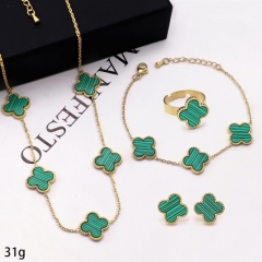 Fashion Popular Stainless Steel Four Leaf Clover Jewelry Necklace Earrings Bracelet Ring Four-piece VCA Jewelry Set Wholesale for Women