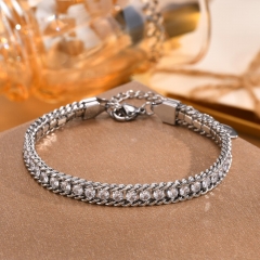 Stainless Steel White Zirconia Milled Chain Bracelet