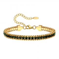 Stainless Steel Green Zirconia Chain Bracelet