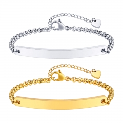 Stainless steel blank curved round pearl chain bracelet can be engraved