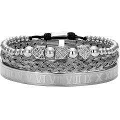 Diamond Ball Diamond Braided Adjustable Bracelet Roman Numeral Stainless Steel Bracelet Set